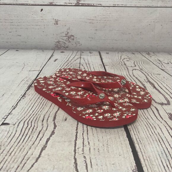 Coach Sandals Womens 8B Red Floral Abbigail Turn-Lock Flip Flops Thongs Logo - Picture 1 of 10